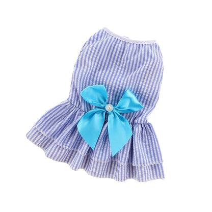Prinzessinnenkleid für Katzenwelpen – Gestreiftes kariertes Sommerkleid mit Schleife für Katzen, Kätzchen, Kaninchen und kleine Hunde 