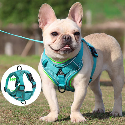 Ensemble harnais et laisse anti-traction pour chien – Gilet en maille réfléchissante réglable pour chiens de petite et moyenne taille, chats, bouledogues français 