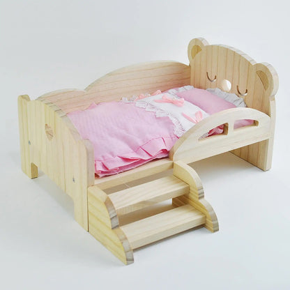 Lit de poupée miniature en bois avec escalier – Meubles de maison de jeu à l'échelle 1:6 pour poupées et hamsters