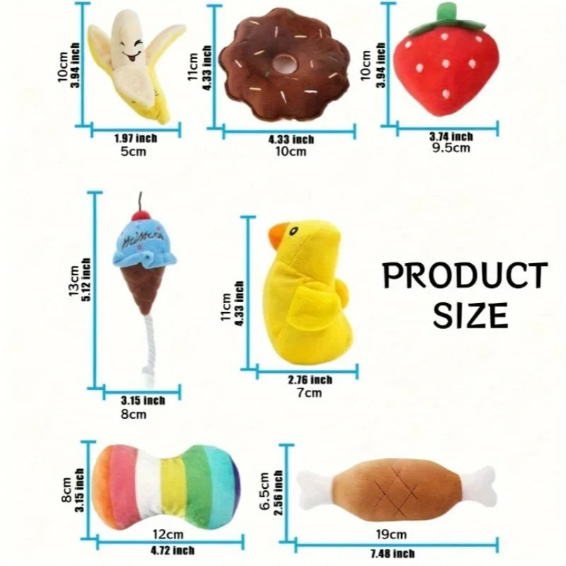 Un ensemble de 7 jouets sonores pour chiots, des jouets à mâcher en peluche pour animaux de compagnie, des collations aux fruits en peluche et des jouets pour chiots aux légumes, adaptés aux jeux mignons