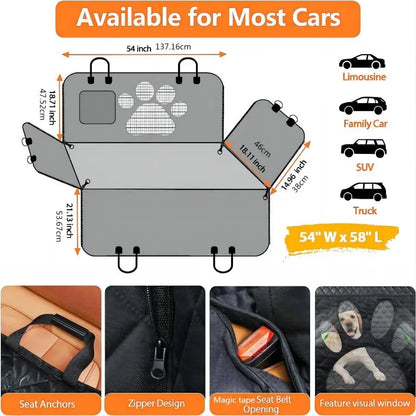 Housse de siège de voiture pour chien pour siège arrière, hamac de voiture pour chien 100 % étanche avec fenêtre en maille visuelle et fermeture éclair latérale pour siège de voiture et protection de porte