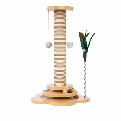 Arbre à chat avec plateau tournant – Jouet amusant pour chat avec planche en sisal, bâton de taquinerie et design durable 