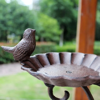 Mangeoire à oiseaux murale en fonte de style campagnard vintage avec couple d'oiseaux et plaque métallique rétro en métal lourd