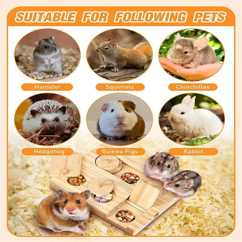 Mangeoire en bois pour hamster, snacks pour hamster Golden Bear, plateau en bois, fournitures pour animaux domestiques, jouets de recherche cachés