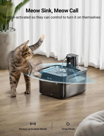 Fontaine à eau automatique pour chat en acier inoxydable DownyPaws de 2,5 L - Sans fil, alimentée par batterie, activée par capteur