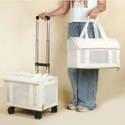 Caisse à roulettes pour animaux de compagnie à 2 couches - Élégante et respirante 