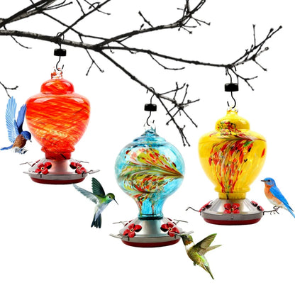 1 mangeoire à colibris en verre teinté soufflé à la main pour l'extérieur, mangeoire à oiseaux suspendue, abreuvoir pour animaux de compagnie 