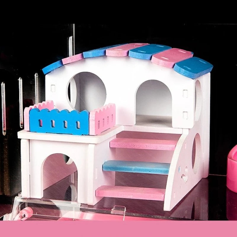 Transparent Hamster Cage Acrylic Cage Small Animal Hedgehogs Rabbit Guinea Pig Double Decker Cage Villa Package Supplies Toy Set