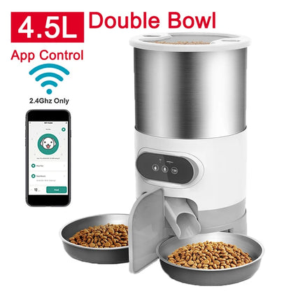 Distributeur de nourriture intelligent pour chats et chiens – Distributeur de nourriture automatique avec bols en acier inoxydable, contrôlé par application 