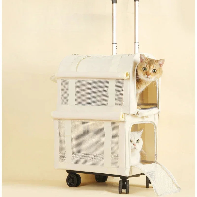 Caisse à roulettes pour animaux de compagnie à 2 couches - Élégante et respirante 