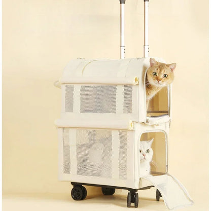Caisse à roulettes pour animaux de compagnie à 2 couches - Élégante et respirante 