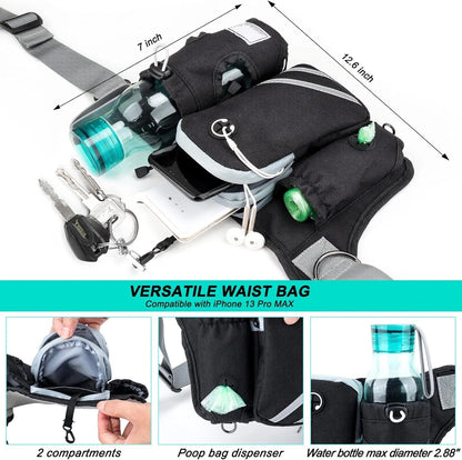 Sac ceinture réglable avec laisse rétractable pour chien mains libres – Coutures réfléchissantes pour la course, la marche, la randonnée
