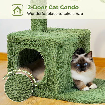 Arbre à chat en forme de cactus avec grand condo, hamac, griffoir et balle suspendue – Indoor Cat Towe