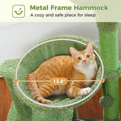 Arbre à chat en forme de cactus avec grand condo, hamac, griffoir et balle suspendue – Indoor Cat Towe