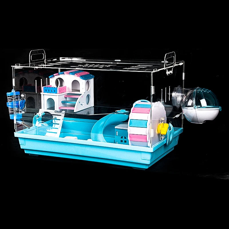 Transparent Hamster Cage Acrylic Cage Small Animal Hedgehogs Rabbit Guinea Pig Double Decker Cage Villa Package Supplies Toy Set