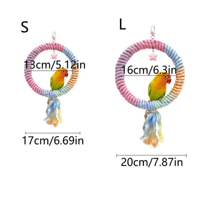 Perche à perroquet en coton coloré à tête de vis, clip de suspension robuste, corde tissée debout pour perroquet, jouet de morsure d'oiseau confortable et rotatif pour grimper