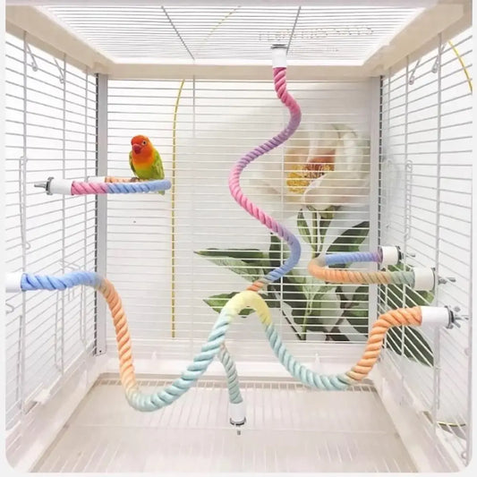 Perche à perroquet en coton coloré à tête de vis, clip de suspension robuste, corde tissée debout pour perroquet, jouet de morsure d'oiseau confortable et rotatif pour grimper