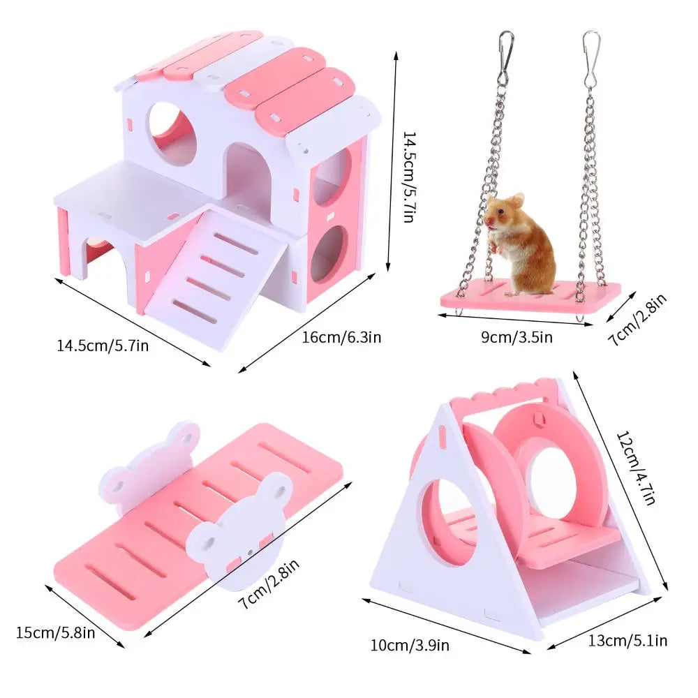 Ensemble de jouets en bois pour hamster, maison pour hamster, jouet d'activité anti-ennui, accessoires pour cage à hamster à faire soi-même pour petits animaux