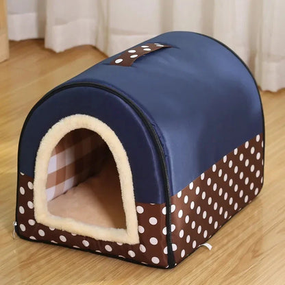 Lit pour animaux de compagnie pliable, niche pour chien, tente douce, panier de couchage intérieur fermé et chaud en peluche avec coussin amovible pour chats et chiens 