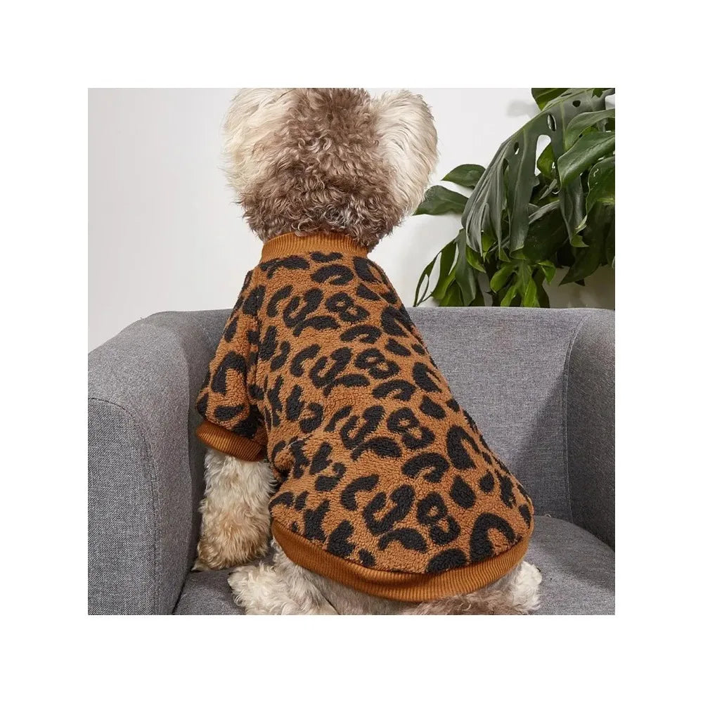 Pull d'hiver à imprimé léopard pour chien - Pull chaud et élégant pour animaux de compagnie pour bouledogues français, chiots et petits chiens 