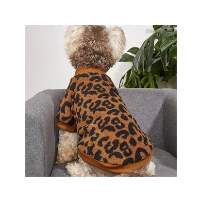 Pull d'hiver à imprimé léopard pour chien - Pull chaud et élégant pour animaux de compagnie pour bouledogues français, chiots et petits chiens 