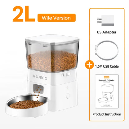 ROJECO Distributeur automatique de nourriture pour chat WIFI 2L Distributeur intelligent de nourriture pour animaux de compagnie pour chiens et aliments secs Distributeur de croquettes avec accessoires de télécommande