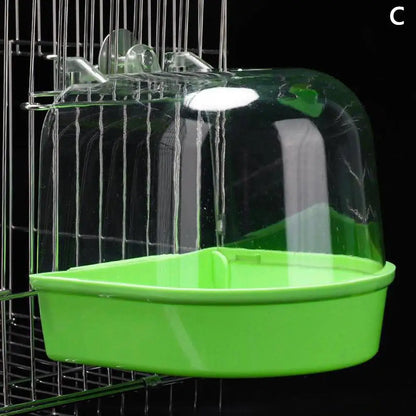 Bain d'oiseaux transparent à suspendre – Accessoire de cage pour perruches, perruches ondulées, canaris et calopsittes