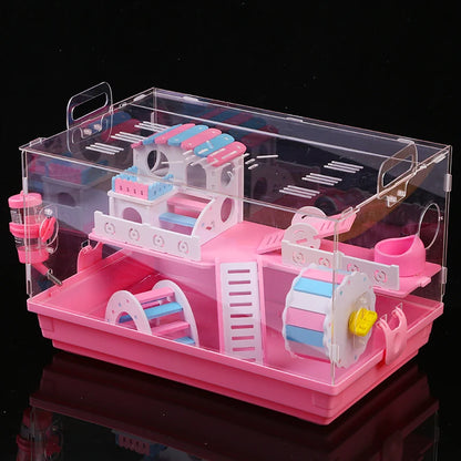 Transparent Hamster Cage Acrylic Cage Small Animal Hedgehogs Rabbit Guinea Pig Double Decker Cage Villa Package Supplies Toy Set