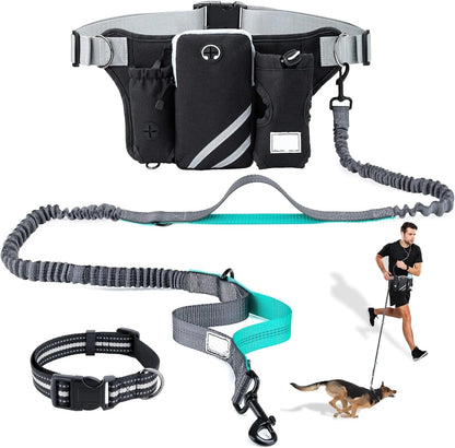 Sac ceinture réglable avec laisse rétractable pour chien mains libres – Coutures réfléchissantes pour la course, la marche, la randonnée