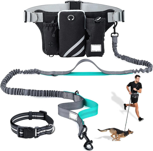 Sac ceinture réglable avec laisse rétractable pour chien mains libres – Coutures réfléchissantes pour la course, la marche, la randonnée