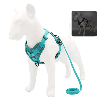 Ensemble harnais et laisse anti-traction pour chien – Gilet en maille réfléchissante réglable pour chiens de petite et moyenne taille, chats, bouledogues français 
