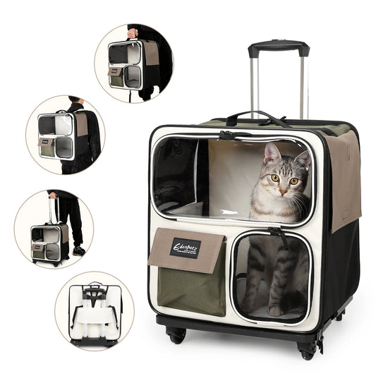 Chariot pour chien et chat, poussette pliable pour animaux de compagnie, 4 roues universelles, valise de voyage pour animaux de compagnie