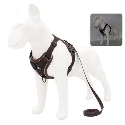 Ensemble harnais et laisse anti-traction pour chien – Gilet en maille réfléchissante réglable pour chiens de petite et moyenne taille, chats, bouledogues français 