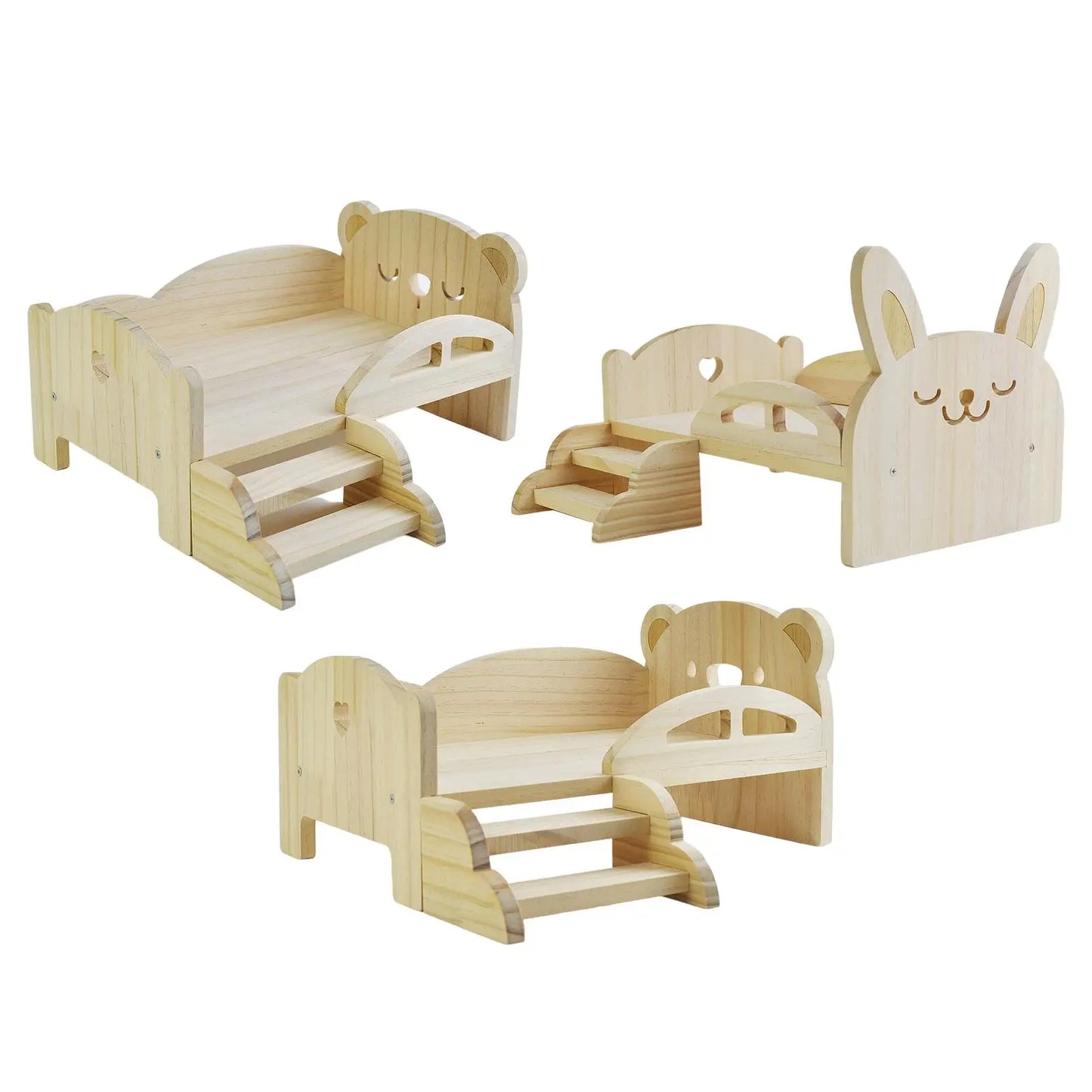 Lit de poupée miniature en bois avec escalier – Meubles de maison de jeu à l'échelle 1:6 pour poupées et hamsters