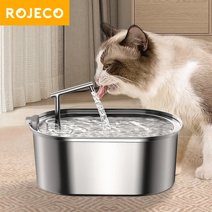 ROJECO Fontaine à eau pour chat en acier inoxydable Abreuvoir automatique pour chat Fontaine à boire pour chats Chiens Distributeur d'eau pour animaux de compagnie Accessoires