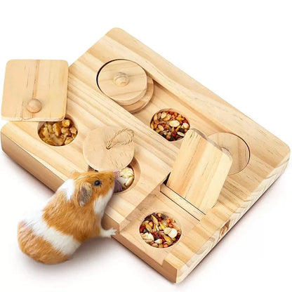 Mangeoire en bois pour hamster, snacks pour hamster Golden Bear, plateau en bois, fournitures pour animaux domestiques, jouets de recherche cachés