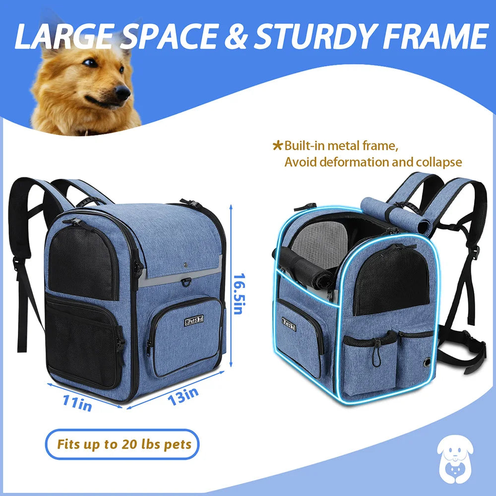 Sac à dos de transport pour chien – Sac de voyage robuste, respirant, pliable et à double porte pour animaux de compagnie jusqu'à 20 lb