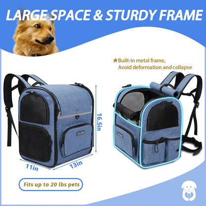 Sac à dos de transport pour chien – Sac de voyage robuste, respirant, pliable et à double porte pour animaux de compagnie jusqu'à 20 lb