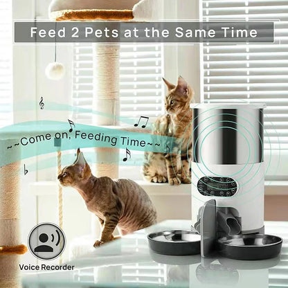 Distributeur de nourriture intelligent pour chats et chiens – Distributeur de nourriture automatique avec bols en acier inoxydable, contrôlé par application 