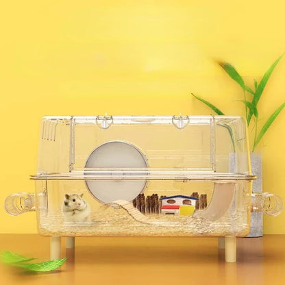 Cage pour hamster en acrylique à deux couches transparente Villa Cage de base Djungarian Hamster Boîte d'alimentation Spécial été Cottage Fournitures