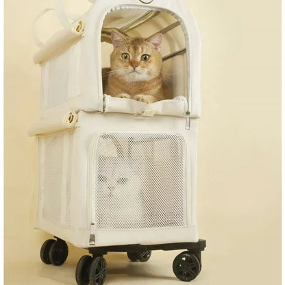 Caisse à roulettes pour animaux de compagnie à 2 couches - Élégante et respirante 