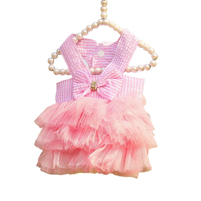 Prinzessinnenkleid für Katzenwelpen – Gestreiftes kariertes Sommerkleid mit Schleife für Katzen, Kätzchen, Kaninchen und kleine Hunde 