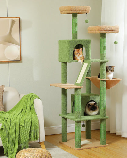 Arbre à chat à plusieurs niveaux de 180 cm de haut avec hamac et griffoirs