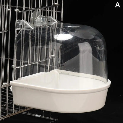 Bain d'oiseaux transparent à suspendre – Accessoire de cage pour perruches, perruches ondulées, canaris et calopsittes