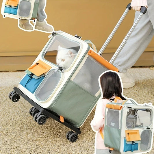 Chariot de transport pour animaux de compagnie avec roues silencieuses - Confortable et respirant 