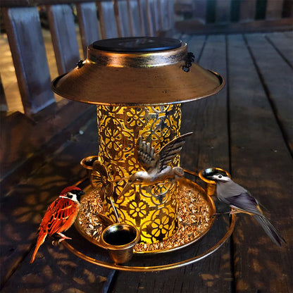 Mangeoire solaire pour oiseaux en métal pour l'extérieur, maison d'oiseaux suspendue avec lumière, idées cadeaux pour les amoureux des oiseaux, décoration de jardin extérieur et d'arrière-cour