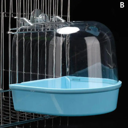 Bain d'oiseaux transparent à suspendre – Accessoire de cage pour perruches, perruches ondulées, canaris et calopsittes