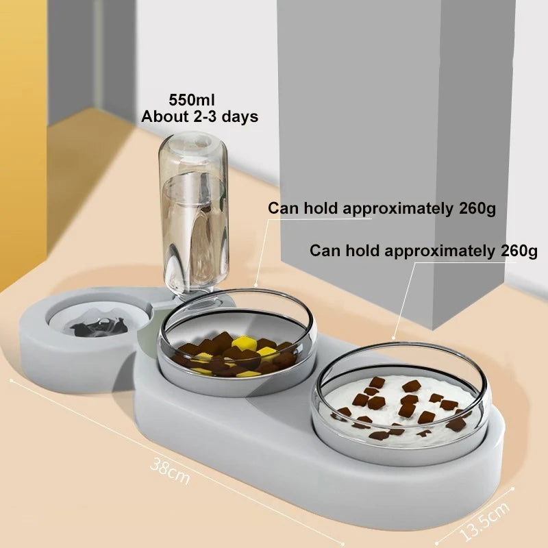 Gamelle pour chat avec fontaine à eau – Conception à double bol anti-basculement, mangeoire inclinée pour chats 
