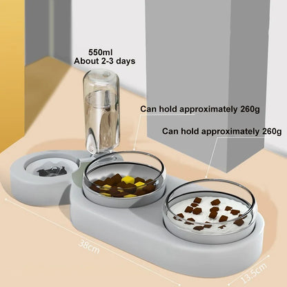 Gamelle pour chat avec fontaine à eau – Conception à double bol anti-basculement, mangeoire inclinée pour chats 