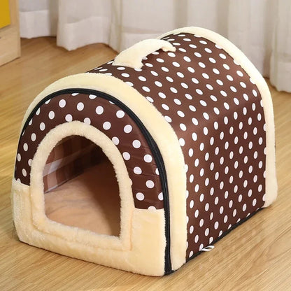 Lit pour animaux de compagnie pliable, niche pour chien, tente douce, panier de couchage intérieur fermé et chaud en peluche avec coussin amovible pour chats et chiens 